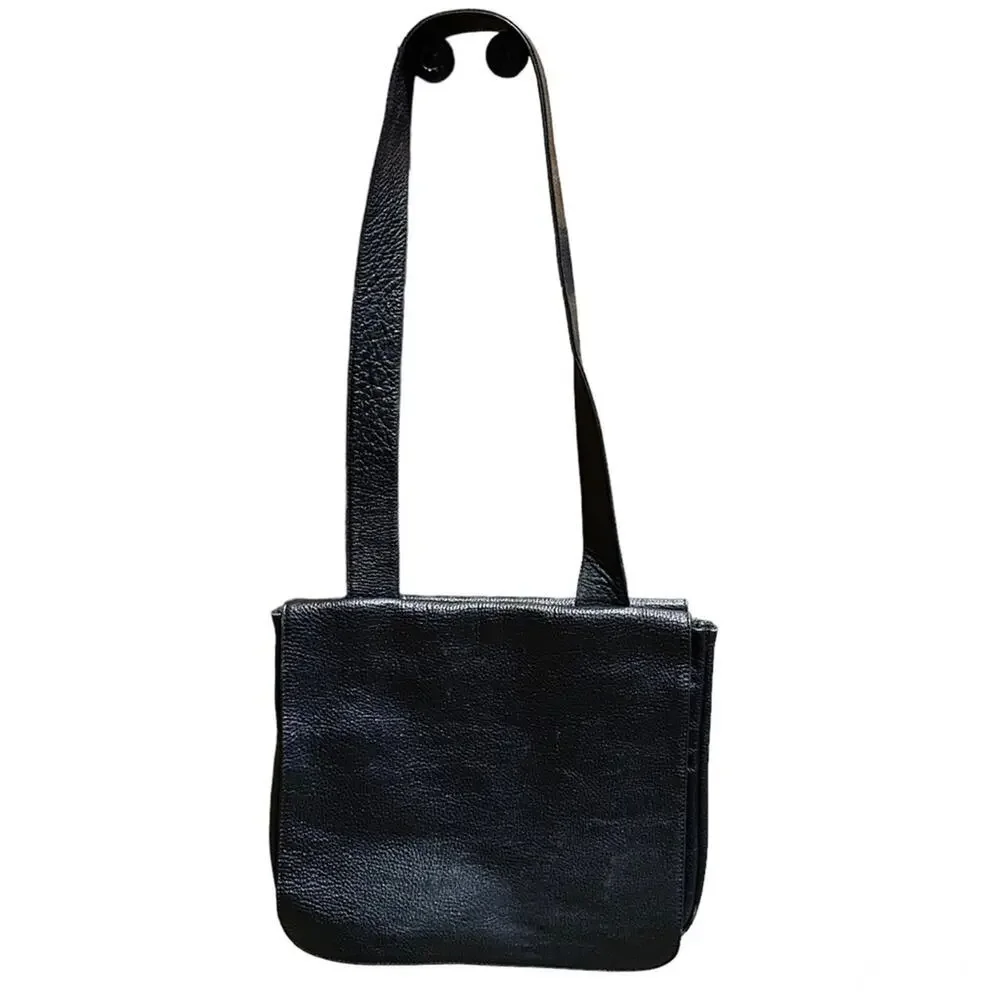 Jennifer Graham Classic Black Pebbled Leather Crossbody Messenger Bag